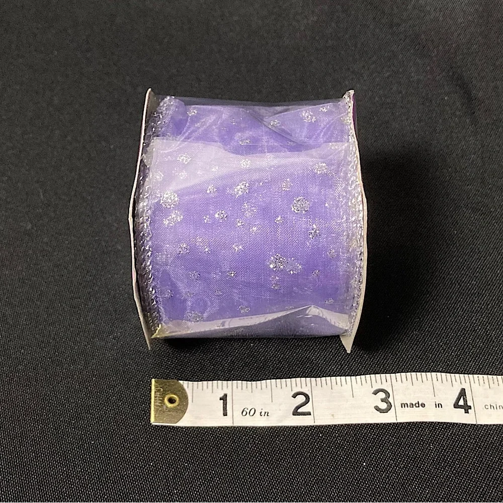 Christmas House Sheer Purple And Silver Wire Edged Craft Ribbon 2.5” x 108”